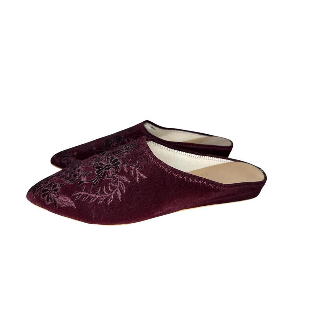 Flat Unisex Burgundy Embroidered Moroccan Mules Size Size 41